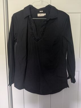 Vineyard Vines Black Velvet Trim Popover Shirt M 3/4 Sleeves Business